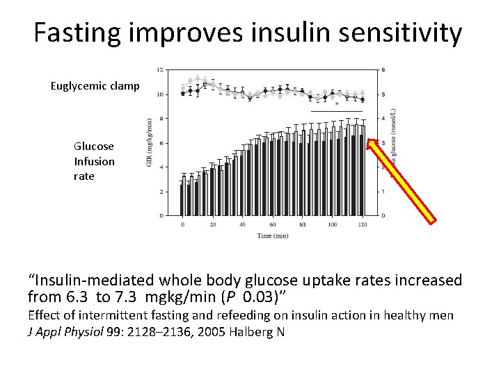 Fasting improves insulin sensitivity Euglycemic clamp Glucose Infusion rate “Insulin-mediated whole body glucose uptake