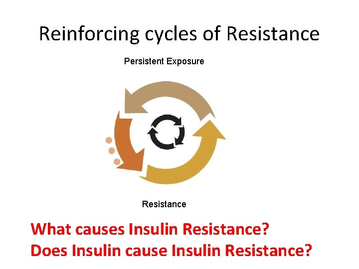 Reinforcing cycles of Resistance Persistent Exposure Resistance What causes Insulin Resistance? Does Insulin cause