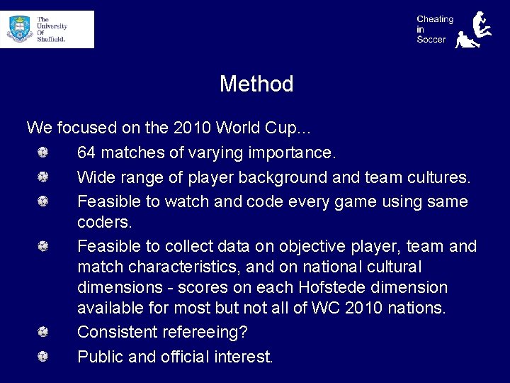 Method We focused on the 2010 World Cup… 64 matches of varying importance. Wide