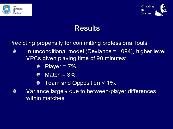 Results Predicting propensity for committing professional fouls: In unconditional model (Deviance = 1094), higher