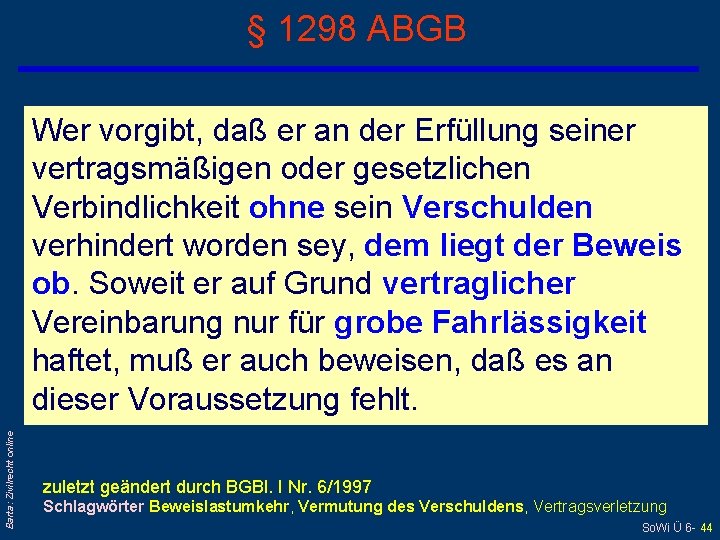 § 1298 ABGB Barta: Zivilrecht online Wer vorgibt, daß er an der Erfüllung seiner