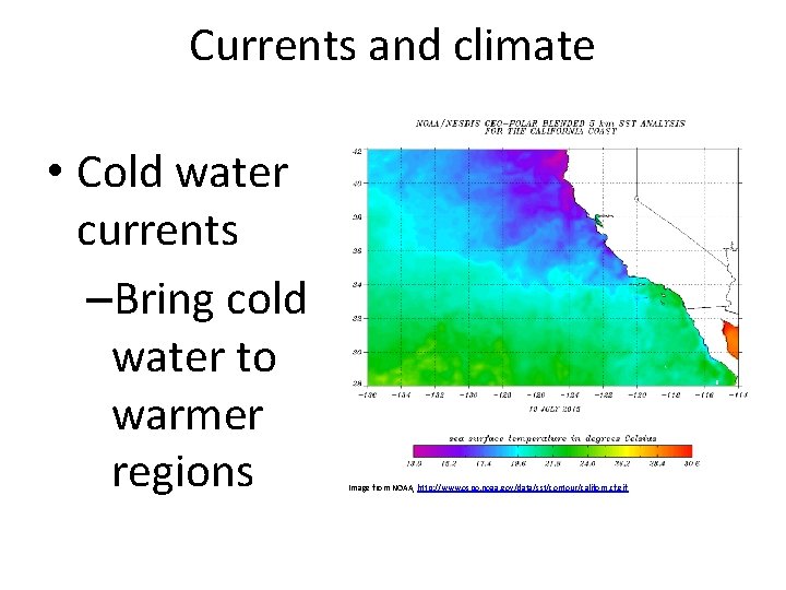 Currents and climate • Cold water currents –Bring cold water to warmer regions Image