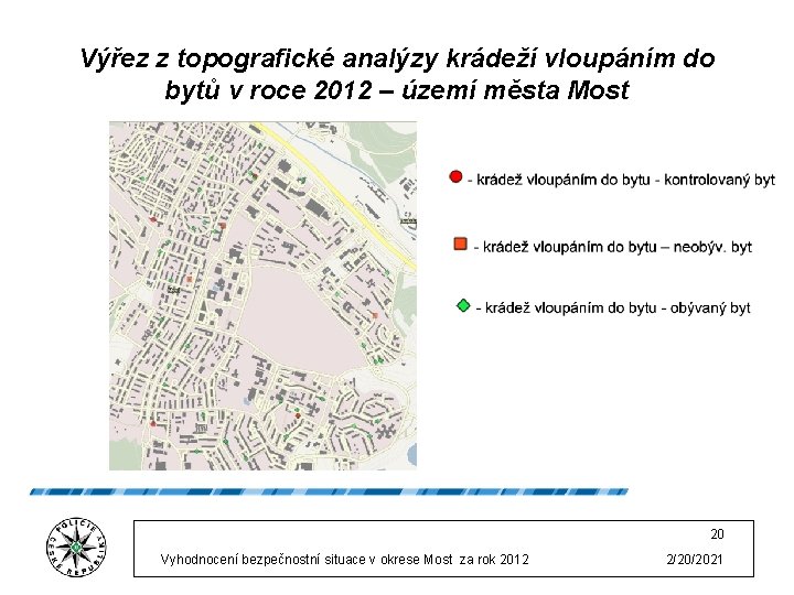 Výřez z topografické analýzy krádeží vloupáním do bytů v roce 2012 – území města