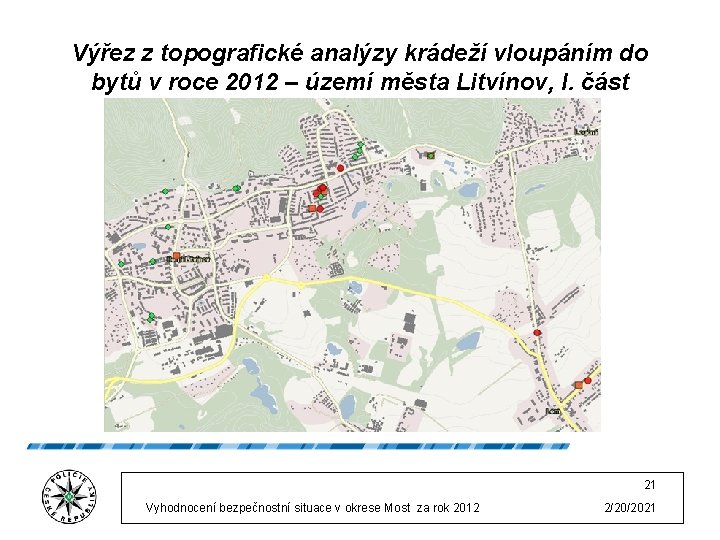 Výřez z topografické analýzy krádeží vloupáním do bytů v roce 2012 – území města