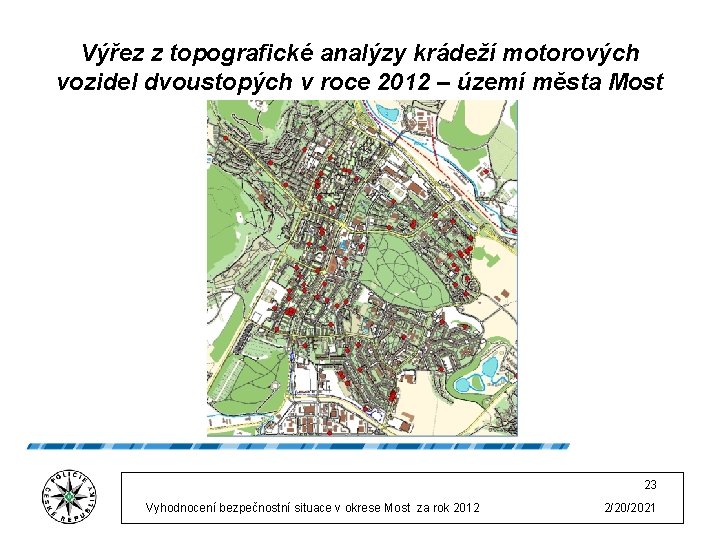 Výřez z topografické analýzy krádeží motorových vozidel dvoustopých v roce 2012 – území města