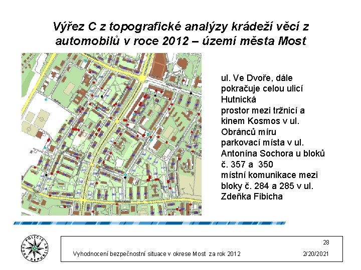 Výřez C z topografické analýzy krádeží věcí z automobilů v roce 2012 – území