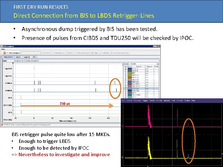 FIRST DRY RUN RESULTS Direct Connection from BIS to LBDS Retrigger‐Lines • Asynchronous dump