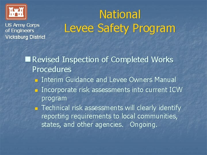 US Army Corps of Engineers Vicksburg District National Levee Safety Program n Revised Inspection