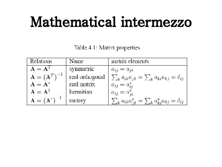 Mathematical intermezzo Mathematical intermezzo