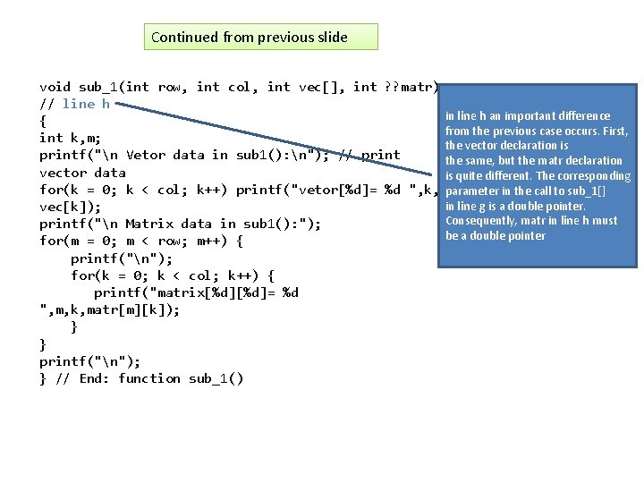 Continued from previous slide void sub_1(int row, int col, int vec[], int ? ?