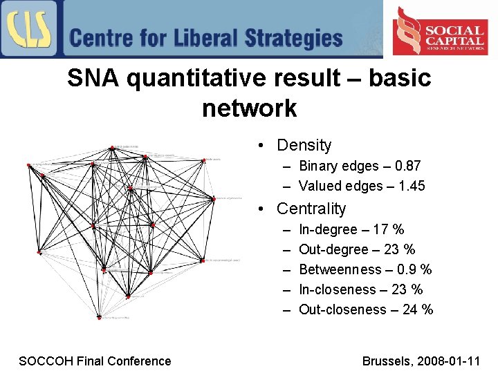 SNA quantitative result – basic network • Density – Binary edges – 0. 87