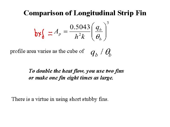 Comparison of Longitudinal Strip Fin profile area varies as the cube of To double