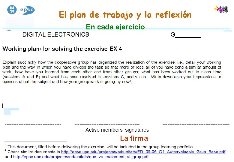 El plan de trabajo y la reflexión En cada ejercicio La firma 23 