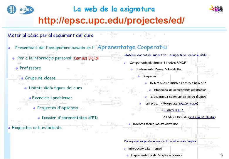 La web de la asignatura http: //epsc. upc. edu/projectes/ed/ 47 