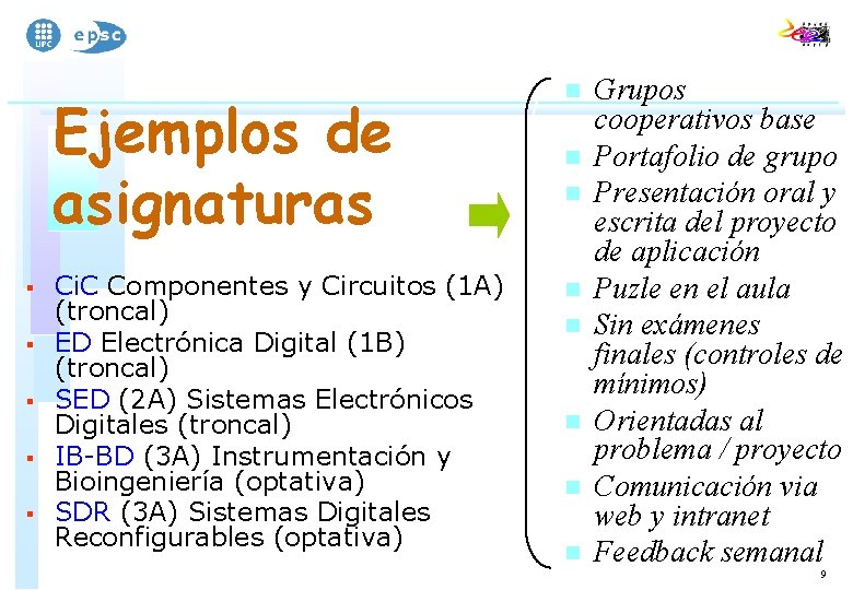 § § § Ejemplos de asignaturas n Ci. C Componentes y Circuitos (1 A)
