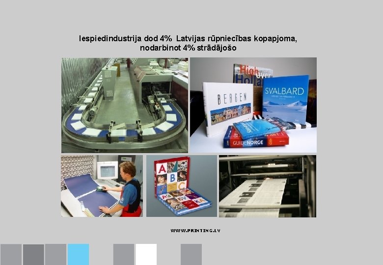 Iespiedindustrija dod 4% Latvijas rūpniecības kopapjoma, nodarbinot 4% strādājošo WWW. PRINTING. LV 