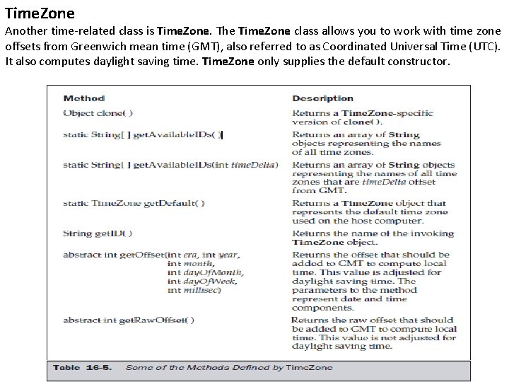 Time. Zone Another time-related class is Time. Zone. The Time. Zone class allows you