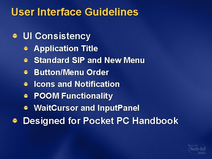 User Interface Guidelines UI Consistency Application Title Standard SIP and New Menu Button/Menu Order