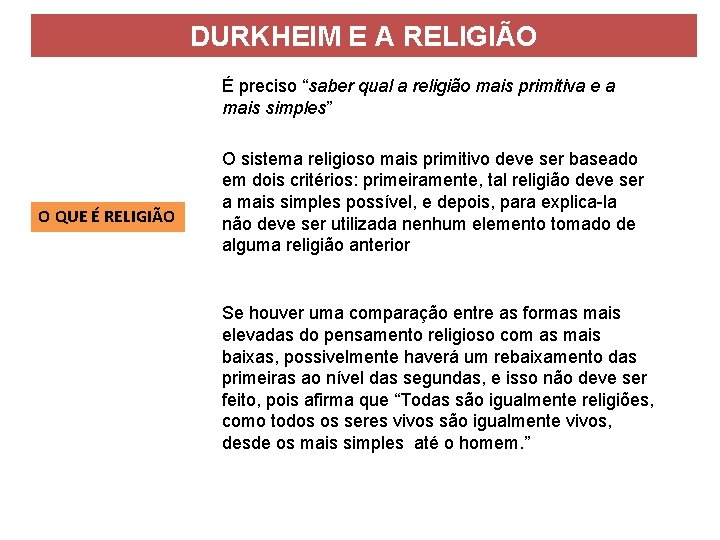 DURKHEIM E A RELIGIÃO É preciso “saber qual a religião mais primitiva e a