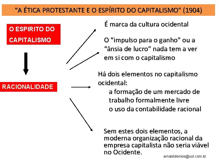 “A ÉTICA PROTESTANTE E O ESPÍRITO DO CAPITALISMO” (1904) O ESPIRITO DO CAPITALISMO RACIONALIDADE