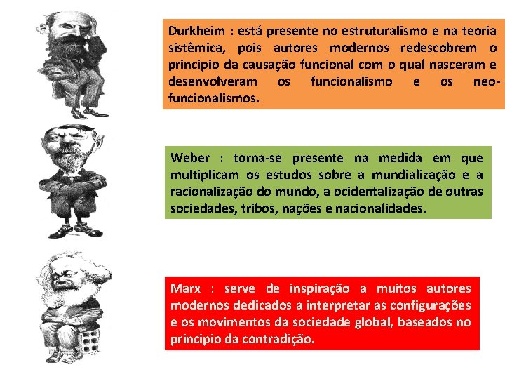 Durkheim : está presente no estruturalismo e na teoria sistêmica, pois autores modernos redescobrem