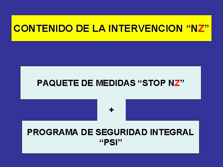 CONTENIDO DE LA INTERVENCION “NZ” PAQUETE DE MEDIDAS “STOP NZ” + PROGRAMA DE SEGURIDAD