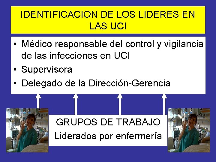 IDENTIFICACION DE LOS LIDERES EN LAS UCI • Médico responsable del control y vigilancia