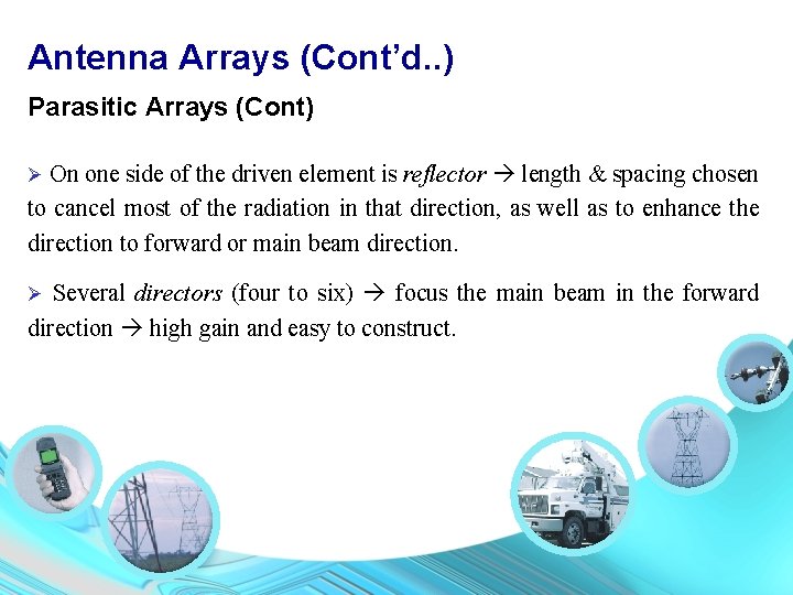 Antenna Arrays (Cont’d. . ) Parasitic Arrays (Cont) Ø On one side of the