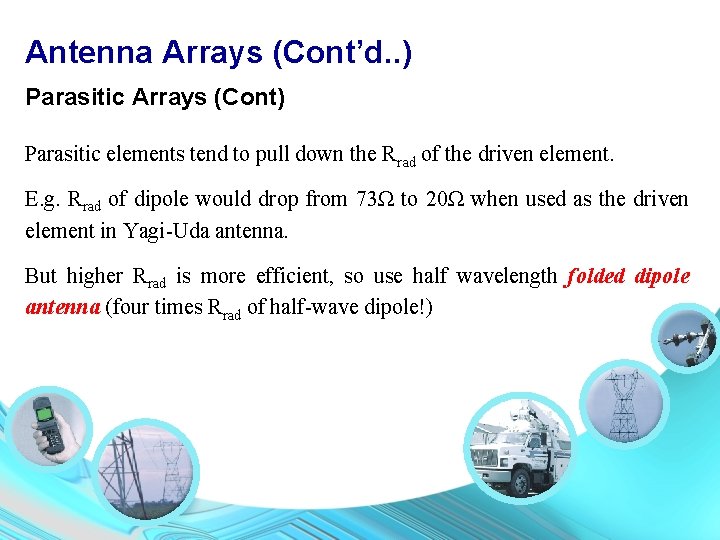 Antenna Arrays (Cont’d. . ) Parasitic Arrays (Cont) Parasitic elements tend to pull down