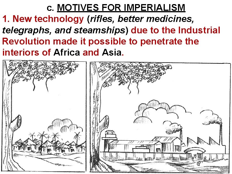 c. MOTIVES FOR IMPERIALISM 1. New technology (rifles, better medicines, telegraphs, and steamships) due