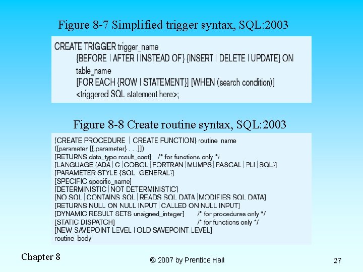 Figure 8 -7 Simplified trigger syntax, SQL: 2003 Figure 8 -8 Create routine syntax,