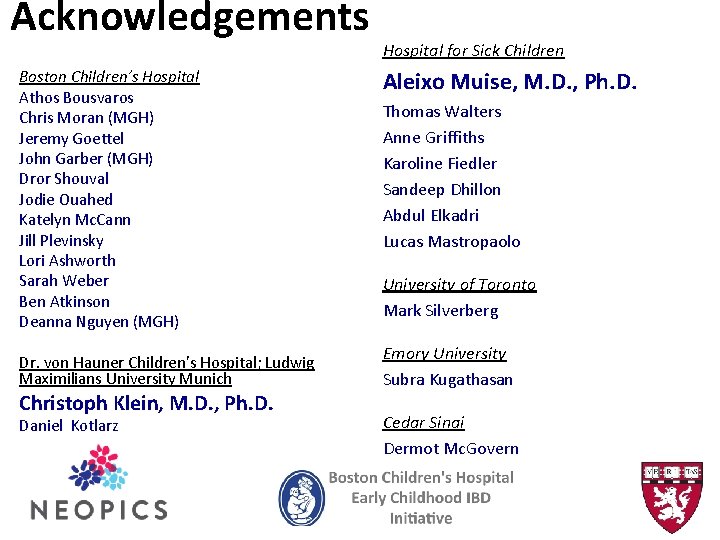 Acknowledgements Boston Children’s Hospital Athos Bousvaros Chris Moran (MGH) Jeremy Goettel John Garber (MGH)