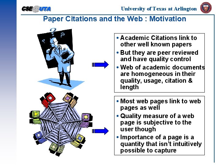 University of Texas at Arlington Paper Citations and the Web : Motivation Academic Citations