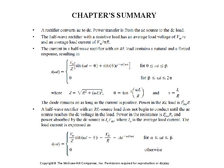 CHAPTER’S SUMMARY Copyright © The Mc. Graw-Hill Companies, Inc. Permission required for reproduction or