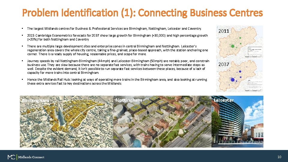 Problem Identification (1): Connecting Business Centres • The largest Midlands centres for Business &