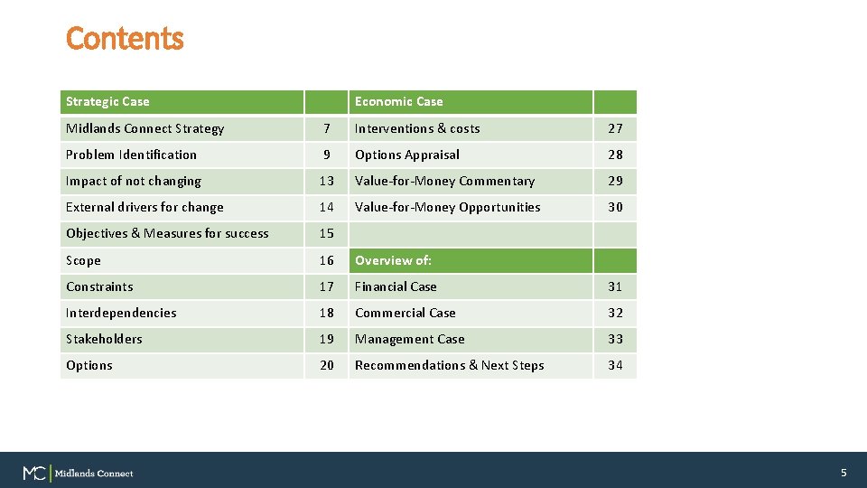 Contents Strategic Case Economic Case Midlands Connect Strategy 7 Interventions & costs 27 Problem