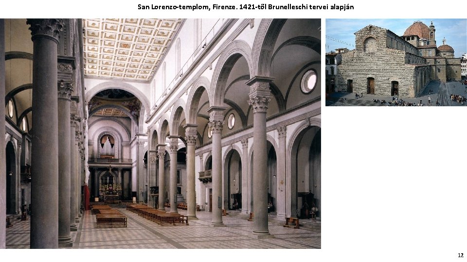 San Lorenzo-templom, Firenze. 1421 -től Brunelleschi tervei alapján 12 