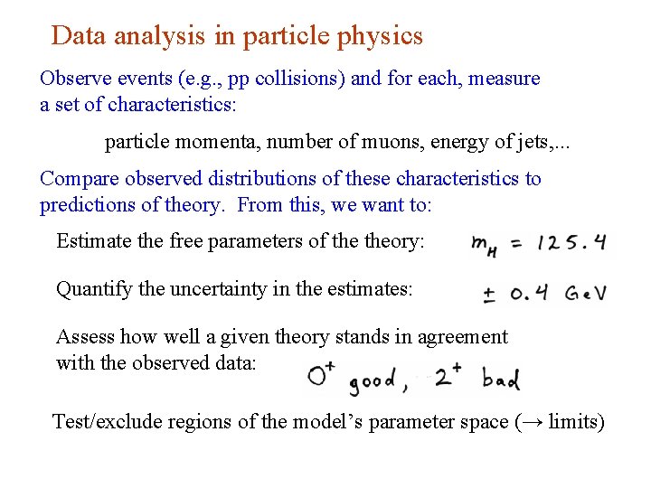 Data analysis in particle physics Observe events (e. g. , pp collisions) and for