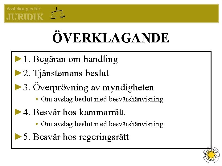 Avdelningen för JURIDIK ÖVERKLAGANDE ► 1. Begäran om handling ► 2. Tjänstemans beslut ►