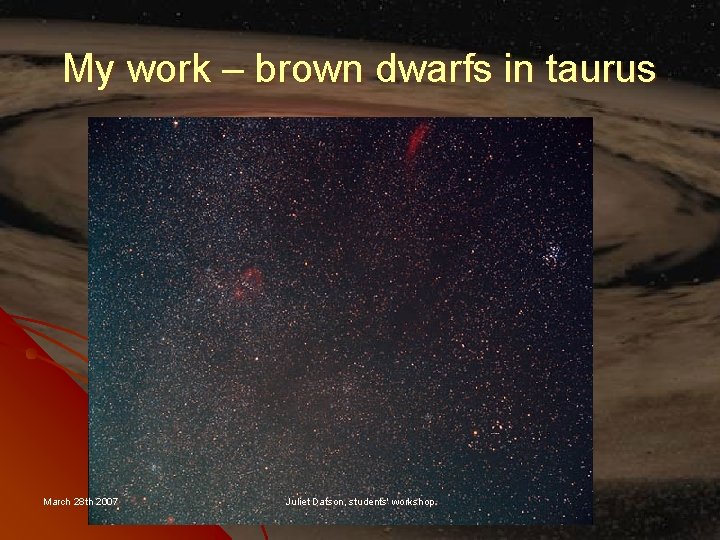 My work – brown dwarfs in taurus March 28 th 2007 Juliet Datson, students'