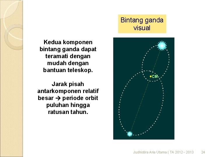 Bintang ganda visual Kedua komponen bintang ganda dapat teramati dengan mudah dengan bantuan teleskop.