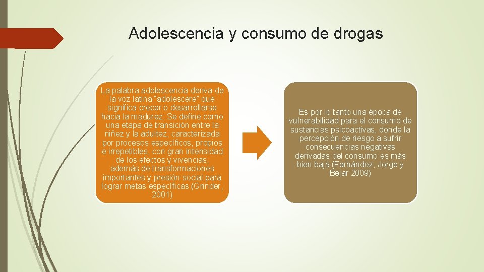 Adolescencia y consumo de drogas La palabra adolescencia deriva de la voz latina “adolescere”