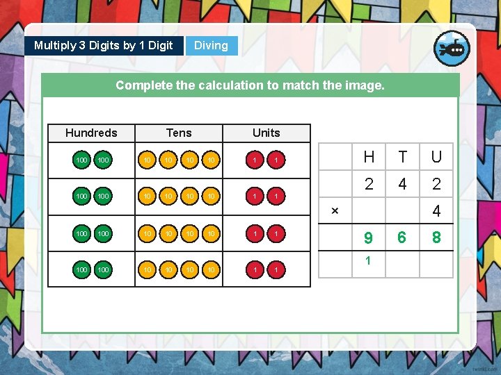 Multiply 3 Digits by 1 Digit Diving Complete the calculation to match the image.