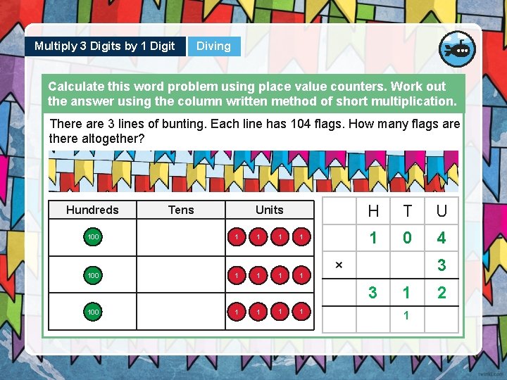 Multiply 3 Digits by 1 Digit Diving Calculate this word problem using place value