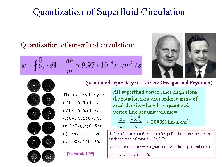 Quantization of Superfluid Circulation Quantization of superfluid circulation: (postulated separately in 1955 by Onsager