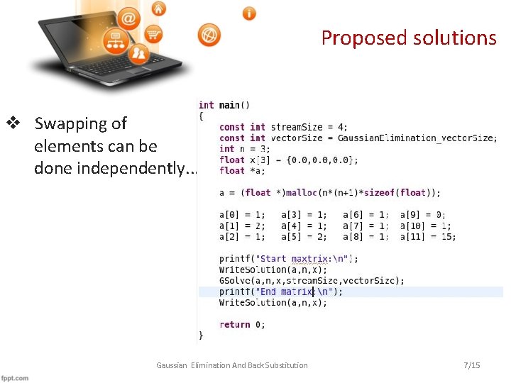 Proposed solutions v Swapping of elements can be done independently. . . Gaussian Elimination