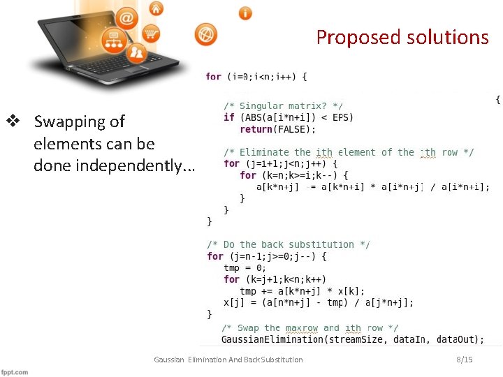 Proposed solutions v Swapping of elements can be done independently. . . Gaussian Elimination
