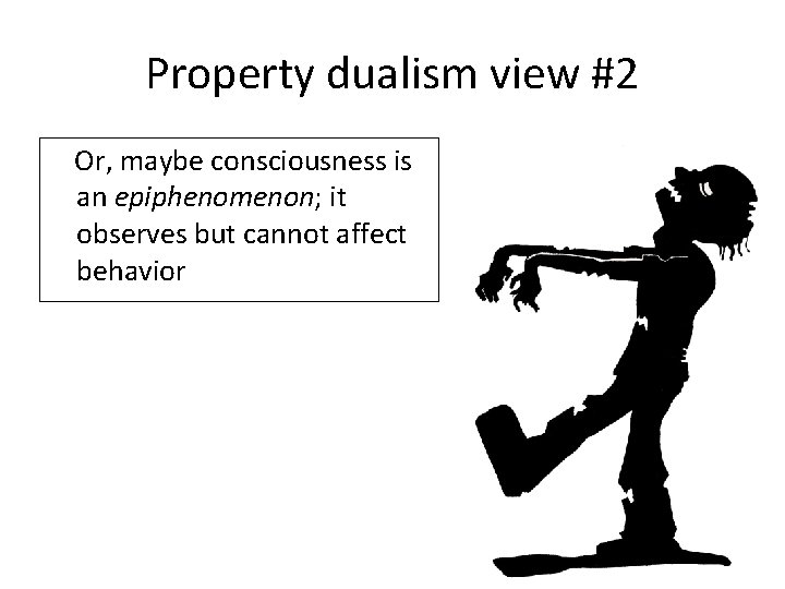 Property dualism view #2 Or, maybe consciousness is an epiphenomenon; it observes but cannot