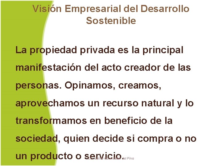Visión Empresarial del Desarrollo Sostenible La propiedad privada es la principal manifestación del acto