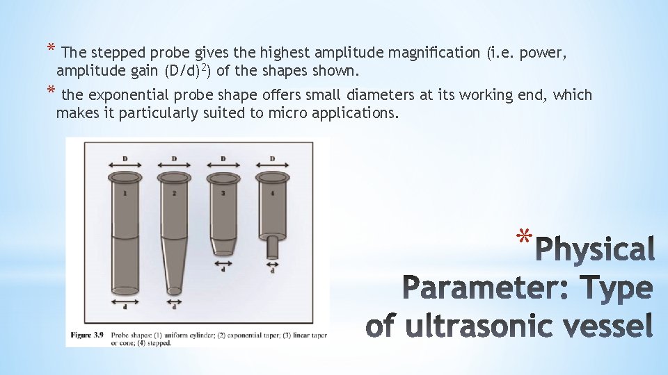 * The stepped probe gives the highest amplitude magniﬁcation (i. e. power, amplitude gain